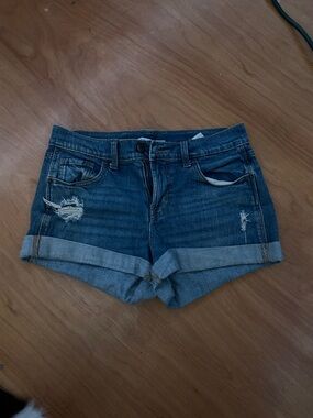Old Navy Dark Blue Distressed Rolled Cuff Denim Shorts